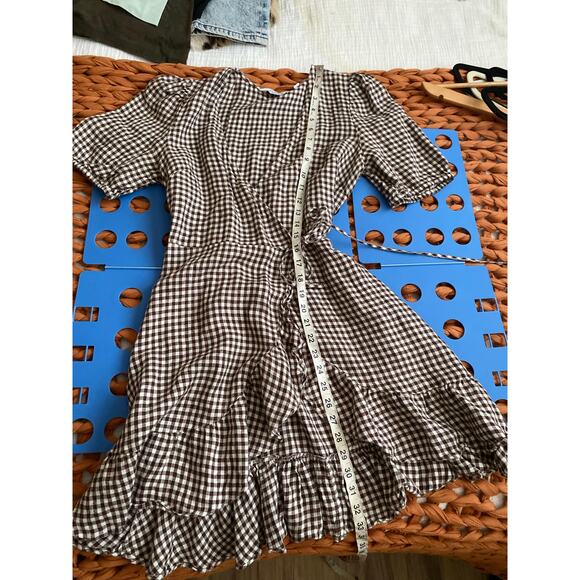 & Other Store Brown Gingham Mini Wrap Dress Size 8 - Picture 12 of 13